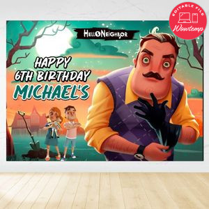 Hello neighbor Birthday Backdrop Digital File Template Instant Download
