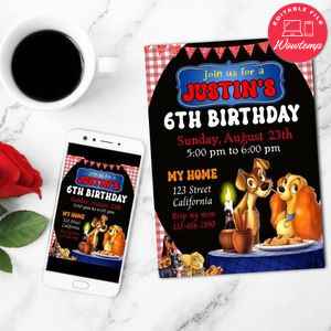 Lady And The Tramp Mobile Invite Customizable Template Instant Download