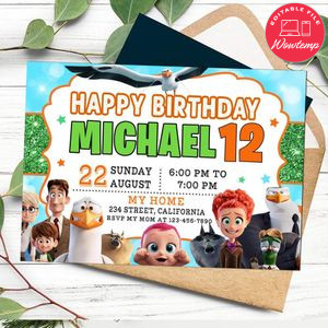 Storks movie Birthday Invitation Customizable Template to Print at Home Instant Download
