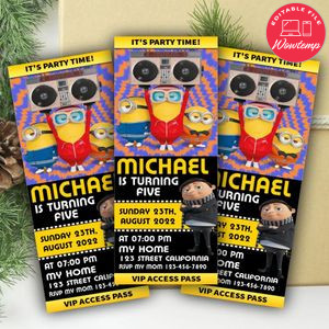 Minions the rise of gru Ticket Invitation Customizable Template Instant Download