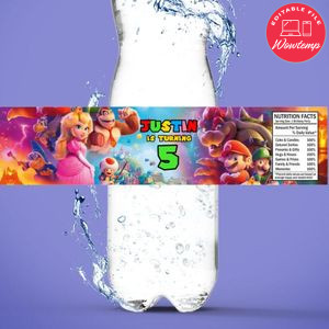 Super Mario Bros Birthday Water Bottle Label Template to Print at Home Instant Download