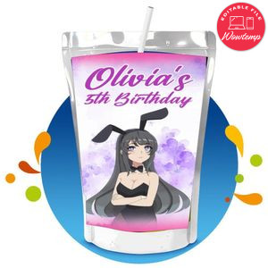 Bunny girl Capri Sun Birthday Labels Digital File Printable Instant Download