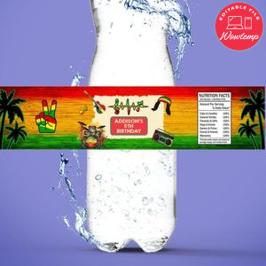 Reggae Birthday Water Bottle Label Template to Print at Home Instant Download
