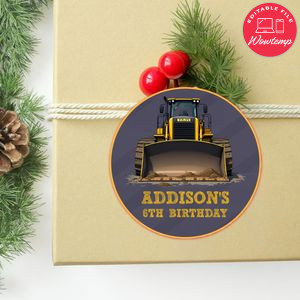 Bulldozer Circle Sticker Template Customizable To Print At Home Instant Download