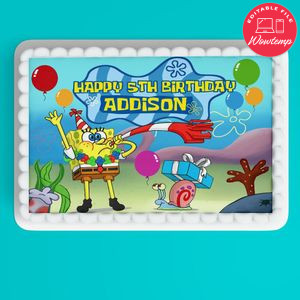 Spongebob flat sheet Cake Topper Template Printable Instant Download