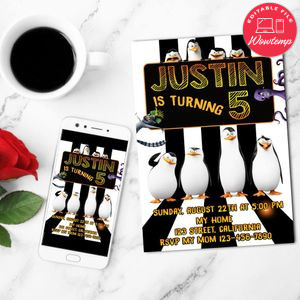 Penguins Of Madagascar Mobile Invite Customizable Template Instant Download