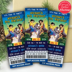 The Jungle Book Ticket Invitation Customizable Template Instant Download