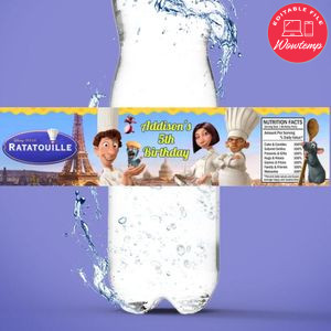 Ratatouille Bottle Label Birthday Water Bottle Label Template to Print at Home Instant Download