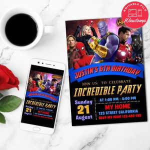 Avengers Infinity War Birthday Mobile Invite Customizable Template Instant Download