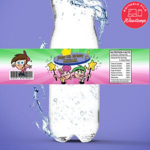 The Fairly OddParents Birthday Water Bottle Label Template to Print at Home Instant Download