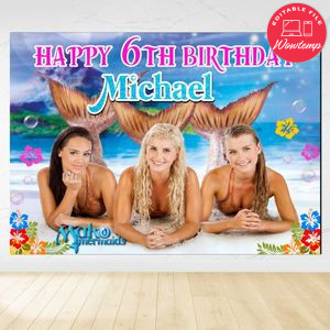Mako mermaid Birthday Backdrop Digital File Template Instant Download