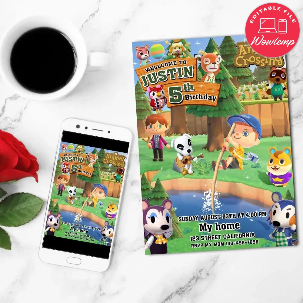 Animal Crossing Birthday Invitation Customizable Template DIY Wowtemp