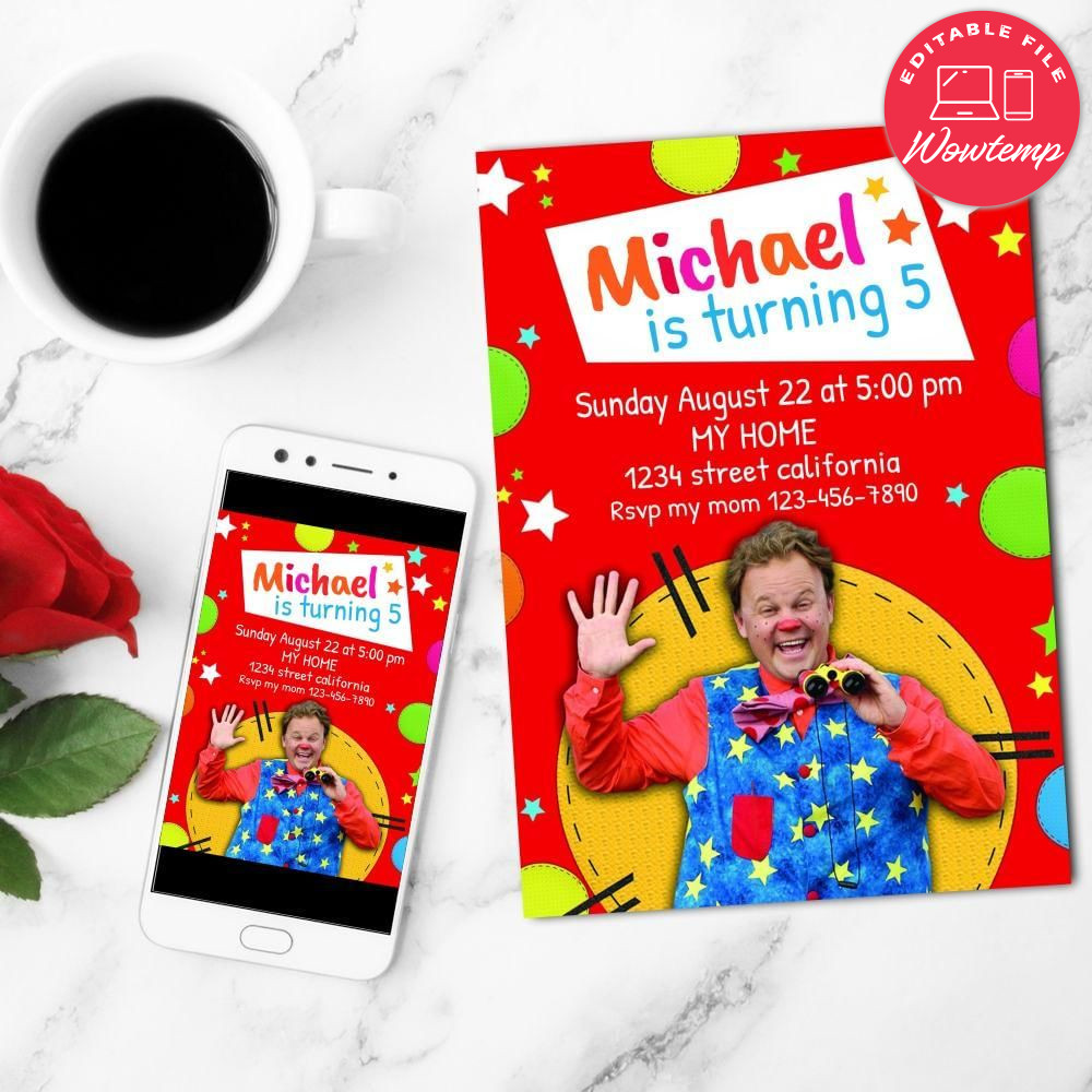 Mr Tumble Birthday Flyer Customizable Template to Print at Home Instant Download