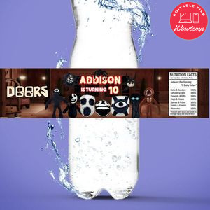 Doors scary game Bottle Label Birthday Water Bottle Label Template to Print at Home Instant Download