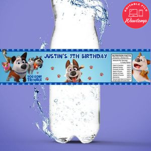 Dog gone trouble Birthday Water Bottle Label Template to Print at Home Instant Download