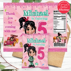 Vanellope Birthday Chip Bag Digital File Printable Instant Download