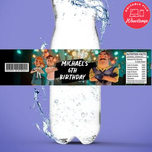 Hello neighbor Birthday Water Bottle Label Template to Print at Home Instant Download