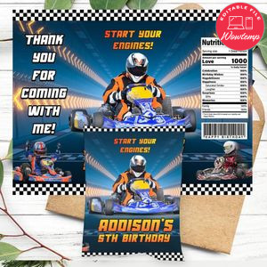 Karting Birthday Party Chip Bag Digital File Printable Instant Download