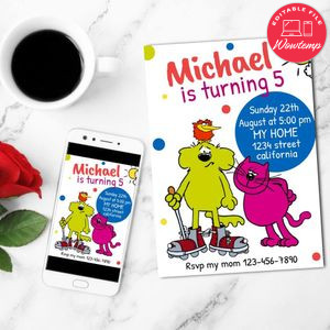 Roobarb And Custard Birthday Flyer Customizable Template to Print at Home Instant Download