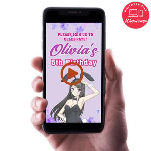 Bunny girl Birthday Video Invitation Digital Template Customizable Instant Download