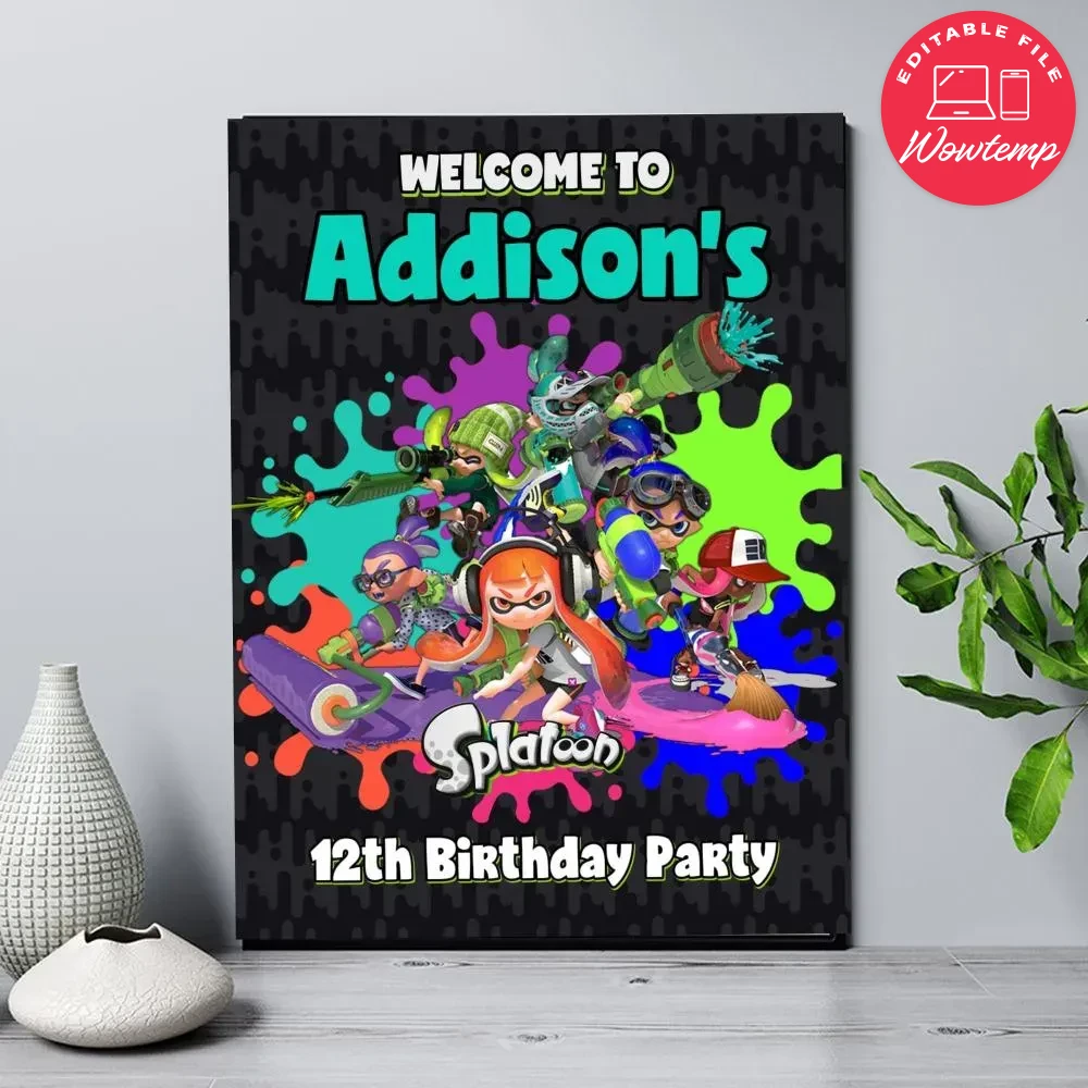 Splatoon Birthday Welcome Sign Digital File Printable DIY | Wowtemp