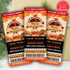 Thanksgiving Ticket Invitation Customizable Template Instant Download