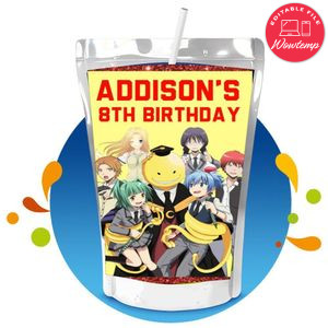 Assassination classroom graduation Capri Sun Birthday Labels Digital File Printable Instant Download