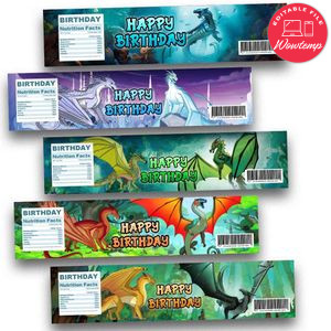 Wings of Fire Dragon Birthday Water Bottle Label Template to Print at Home Instant Download