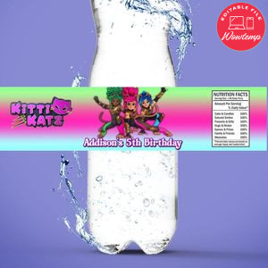 Kitti Katz Birthday Water Bottle Label Template to Print at Home Instant Download