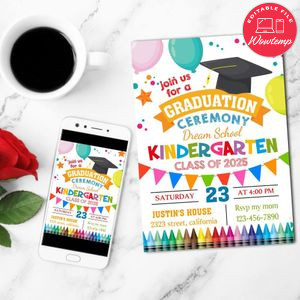 Kindergarten Graduation Ceremony Invitation Customizable Template to Print at Home Instant Download