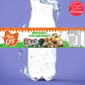 44 cats Bottle Label Birthday Water Bottle Label Template to Print at Home Instant Download