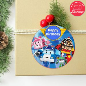 Robocar Poli Circle Sticker Template Customizable to Print at Home Instant Download