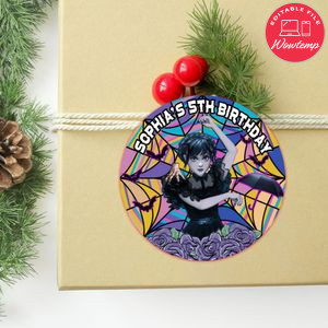 Wednesday Circle Sticker Template Customizable to Print at Home Instant Download