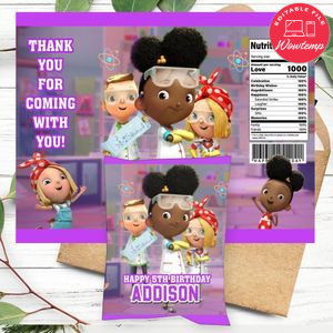 Ada Twist scientist Birthday Party Chip Bag Digital File Printable Instant Download