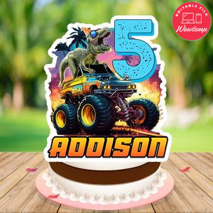 T Rex Dinosaur Monster Truck Cake Topper Template Printable Instant Download