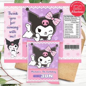 Kuromi Birthday Honey Buns Snack Bag Label Customizable Instant Download