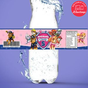 Girl Paw Patrol Birthday Water Bottle Label Template to Print at Home Instant Download