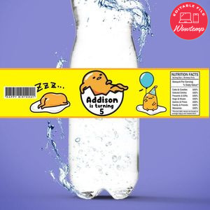 Gudetama Birthday Water Bottle Label Template to Print at Home Instant Download
