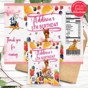 Bambi Magic World Birthday Party Fruit Snack Bag Digital File Printable Instant Download