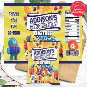 Big Tree City Birthday Party Fruit Snack Bag Digital File Printable Instant Download