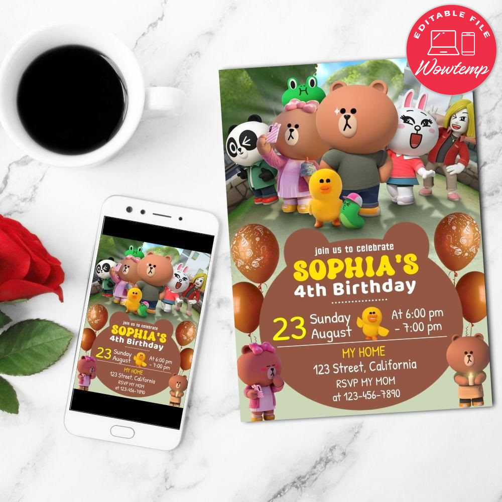 Brown and Friends Birthday Flyer Customizable Template to Print at Home Instant Download