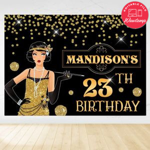 Flapper Birthday Backdrop Digital File Template Instant Download