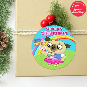 Chip and potato Circle Sticker Template Customizable to Print at Home Instant Download