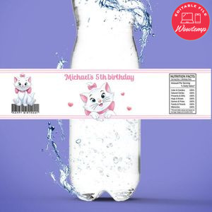 Marie Kitten Birthday Water Bottle Label Template to Print at Home Instant Download