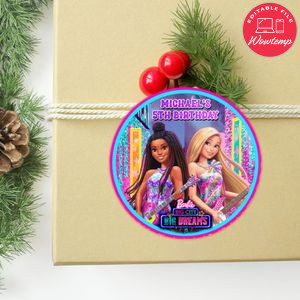 Barbie Big City Circle Sticker Template Customizable to Print at Home Instant Download