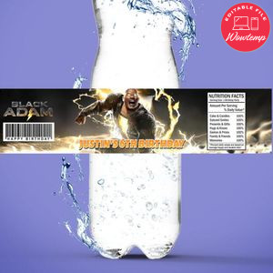Black Adam Birthday Water Bottle Label Template to Print at Home Instant Download