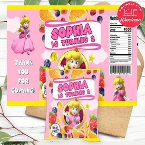 Princess Peach Birthday Party Fruit Snack Bag Digital File Printable Instant Download