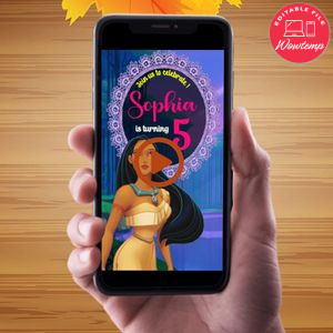 Pocahontas Birthday Video Invitation Digital Template Customizable Instant Download