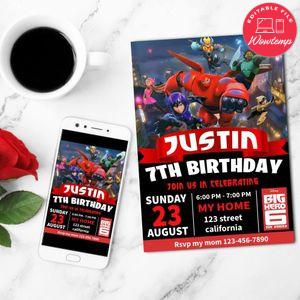 Big Hero Birthday Invitation Customizable Template to Print at Home Instant Download