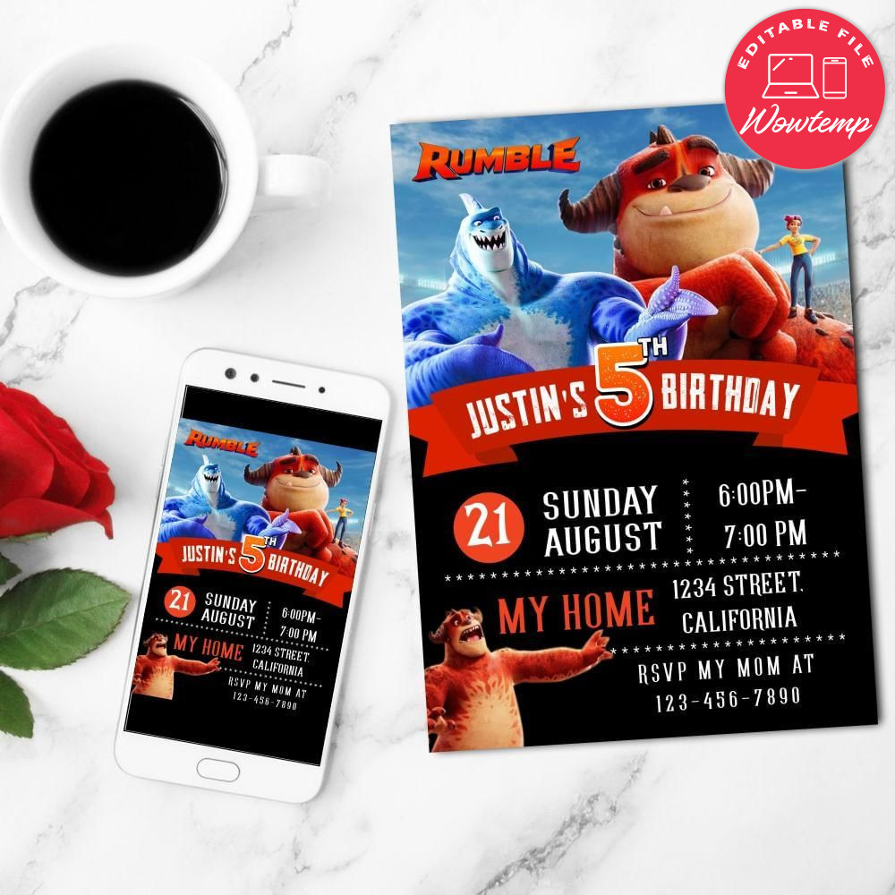 Rumble Birthday Flyer Customizable Template to Print at Home Instant Download